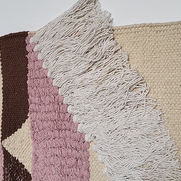 Wall Macrame  Hand Woven Wall Tapestry Decor Tan Brown Pink White - Picture 16 of 16